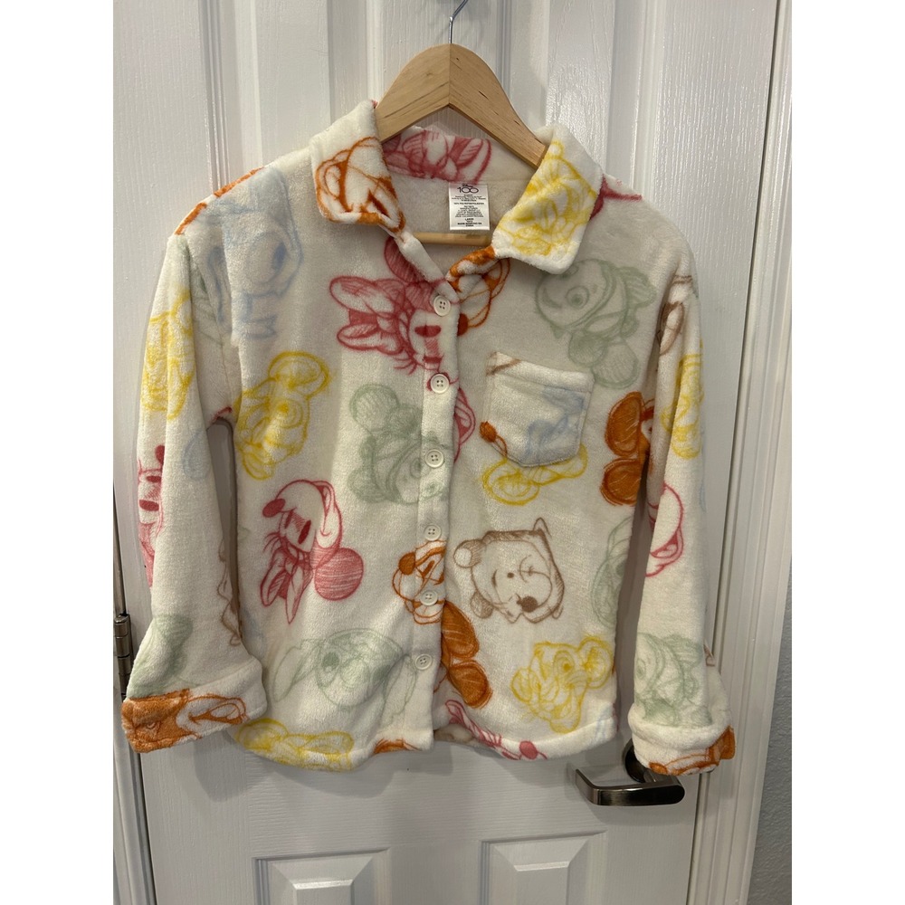 Disney 100 Fleece White‎ Sketch Mickey Minnie Pooh Stitch Large 10/12 k7125
